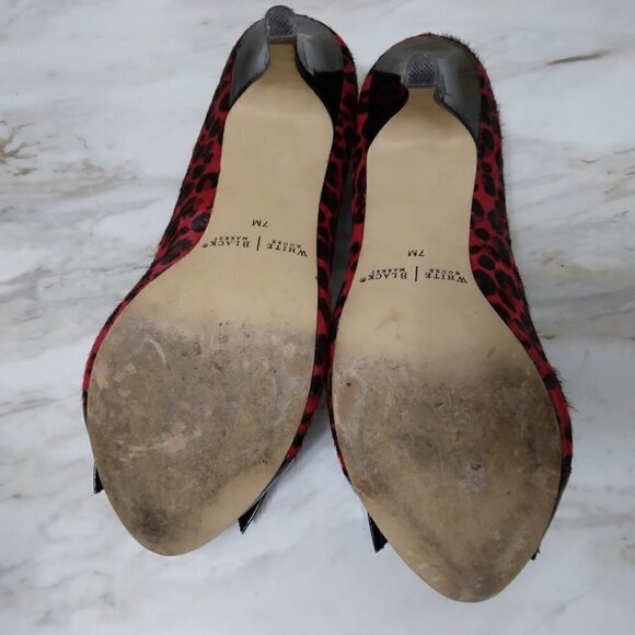 WHBM | NAOMI Red Black Leopard Print Calf Hair Heels | Size 7 - Picture 9 of 11